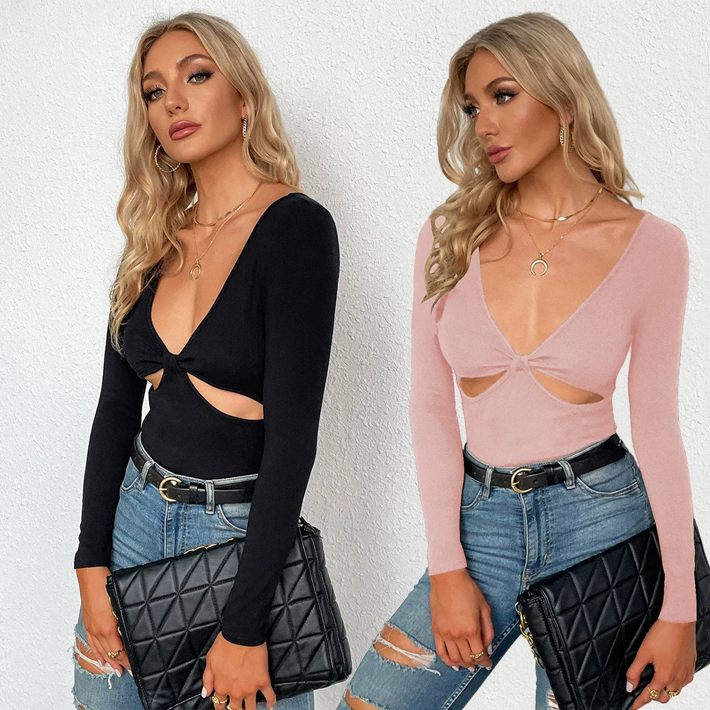 ZARA Sexy Cutout Neck Slim Fit Knit Long Sleeve Top
